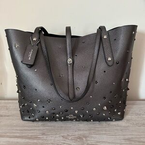 COACH Market Tote Graphite Metallic Leather with Star Rivets